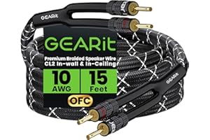GearIT 10 AWG Speaker Wire with Banana Plugs (1 Pack, 15 Feet), 10Ga Banana Wire for Bi-Wire Bi-Amp HiFi Surround Sound, OFC,