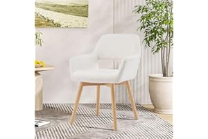 YEEFY Desk Chair No Wheels Vanity Chair Makeup Chair Comfy Accent Chair for Living Dining Room Bedroom Home Office Mid Century Modern Upholstered Armchair Sofa with Wood Legs (Wool White, 1)