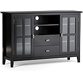 SIMPLIHOME Artisan SOLID WOOD 53 Inch Wide Transitional TV Media Stand in Black for TVs up to 60 Inches, For the Living Room 