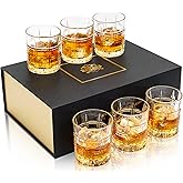 KANARS Crystal Whiskey Glasses, Set of 6 Premium Rocks Glasses in Elegant Gift Box, 10 Oz Old Fashioned Glass Tumblers for Bourbon, Scotch, Irish Whisky, Cocktails, Vodka, Liquor Drinking, Men Gifts