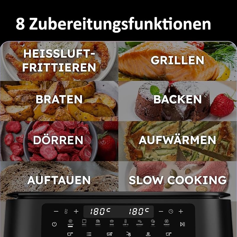 Heißluftfritteuse 2 Kammern I 11L Airfryer Doppelkammer I 9 Portionen