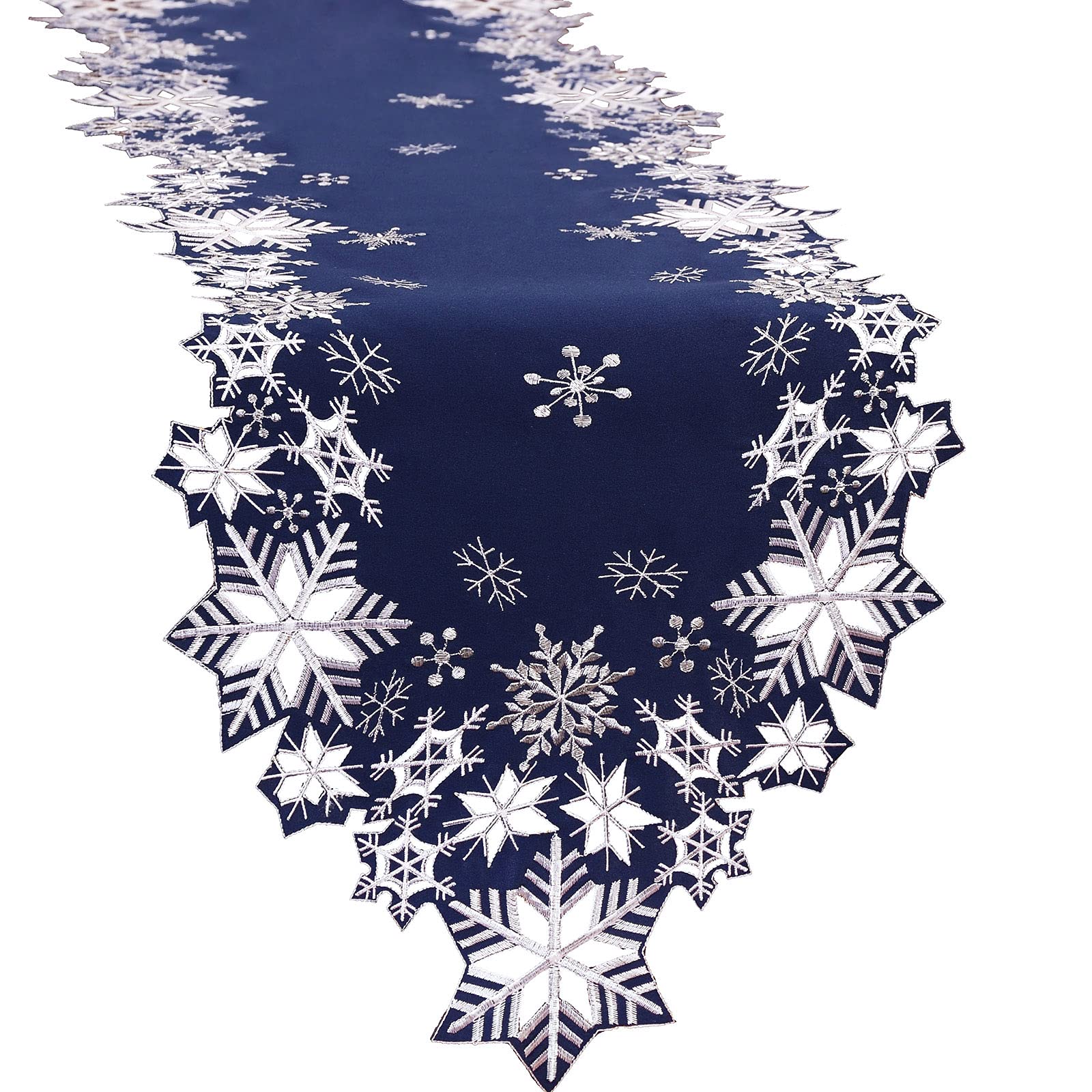 Simhomsen Embroidered Snowflakes Table Runners for Christmas Holiday and Winter (Navy Blue, 14×120 inches)