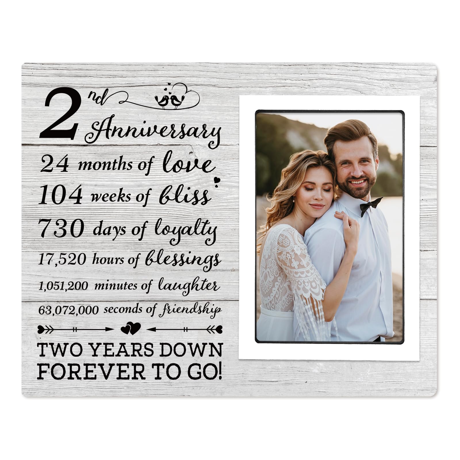 2nd Anniversary Wedding Gifts for Her Him - 2nd Anniversary Picture Frame, Anniversary Marriage Gifts for Couple, Husband, Wife, 2 Year of Marriage, Fits 4x6 Inches Photo