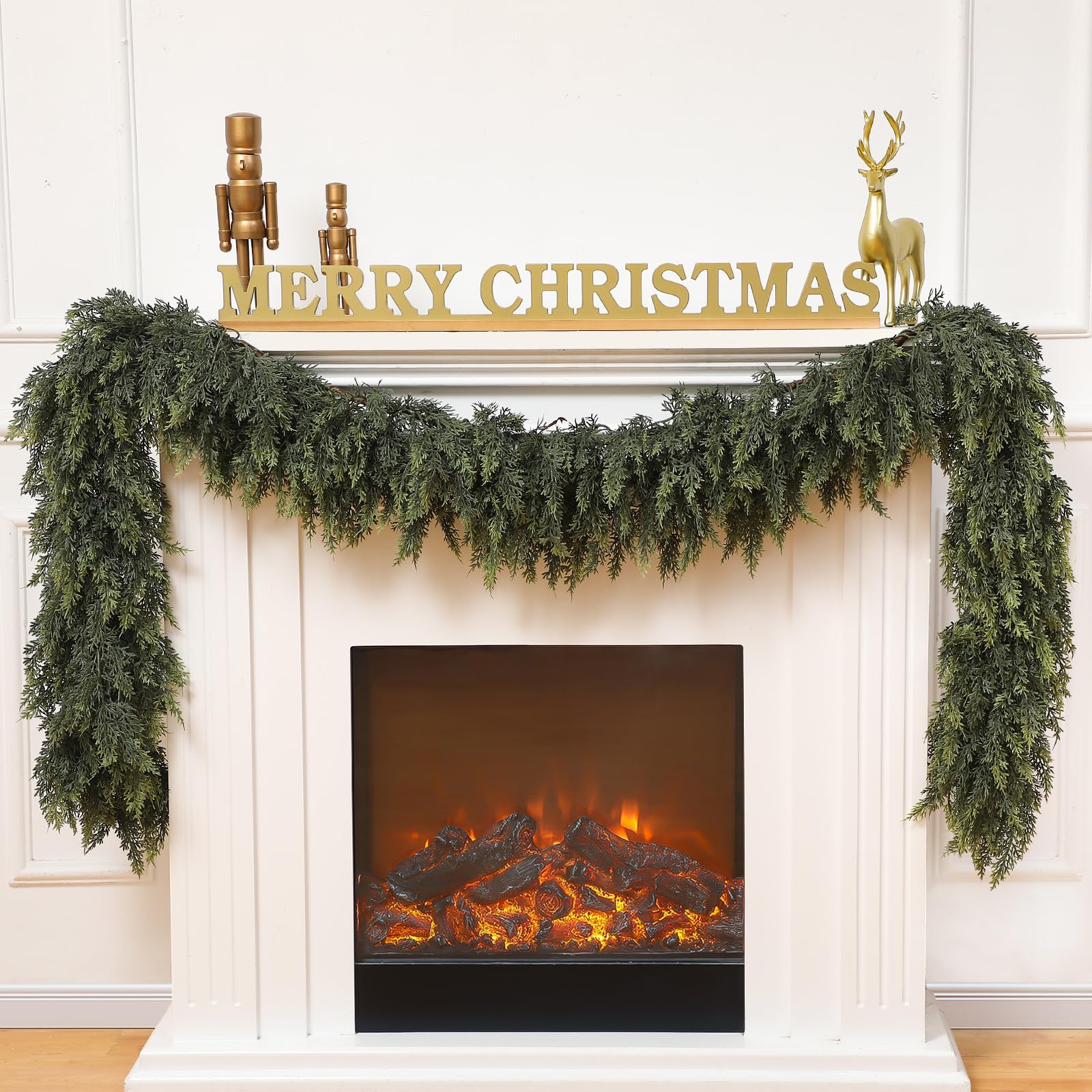 Photo 1 of Waydress 1 Pcs 9 Feet Christmas Cedar Garland - Thick & Lush Realistic Artificial Green Faux Cedar Pine Needles Garland for Christmas Winter Home Mantel Fireplace Holiday Party Decor