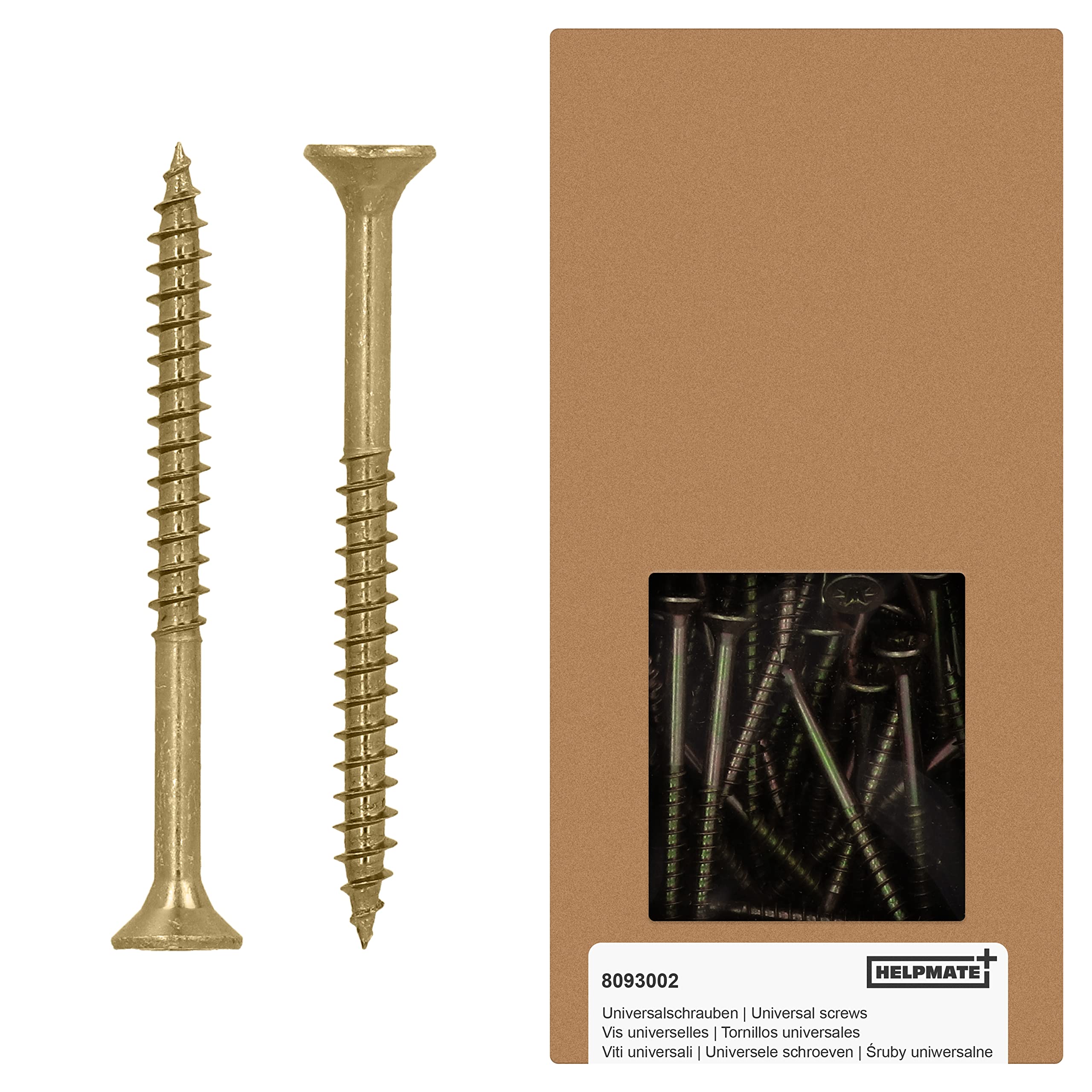 HELPMATE Universal Countersunk Screws 5.0 x 60 Yellow Passivated Wood Screws with PZ 2 Drive and Partial Thread Chipboard Screws for Indoor and Protected Outdoor Use