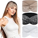 Shimmeroo 3Pcs Sparkly Fancy Headbands Crystal Bling Jeweled Stretchy Elastic Dressy Fancy Head Wraps Turban Head Bands for Black Women Girls