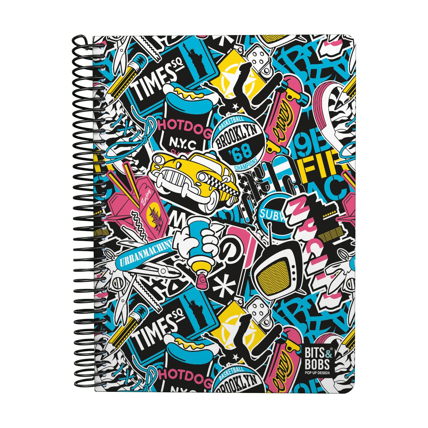 Grafoplás | Quarter Notebook | 80 Squared Sheets 4x4 90 g | Plastic Cover | Spiral | Bits & Bobs Pop Up Design Collection | FSC Certified