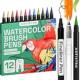 ARTISTRO 12 Watercolor Markers with Flexible Paint Brush Pens for Pros & Beginners - Consistent, Smooth, Bright, Washable, Non-Toxic, Ideal for Coloring, Calligraphy, & Manga