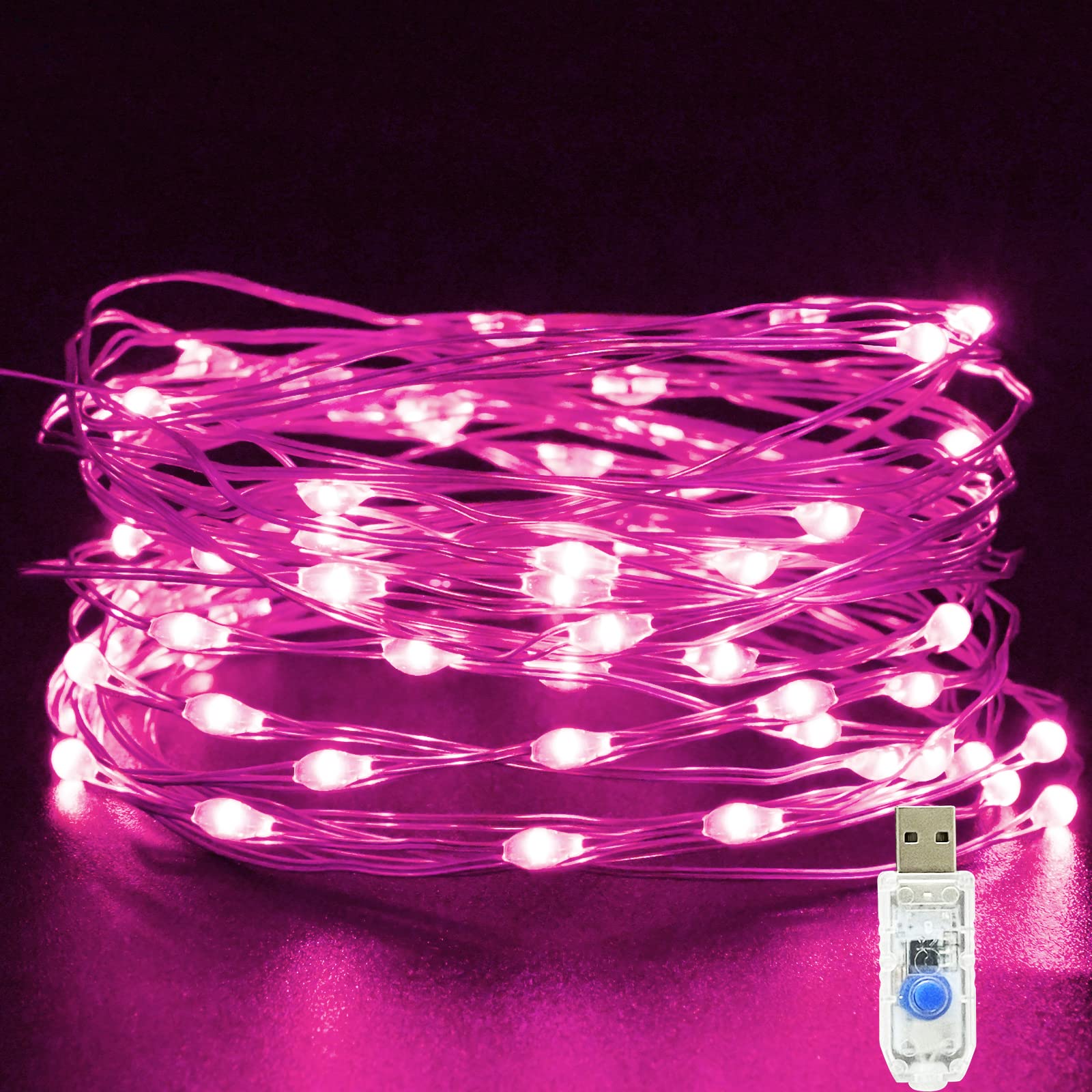 Etopgo Pink Fairy Lights USB Fairy Lights Valentin 5M/16Ft 50 LED,Valentin Decoration stringLights Plug in 8 Lighting Modes Twinkle Fairy String Lights for Indoor, Outdoor, Bedroom,Party (Pink) โ image 1