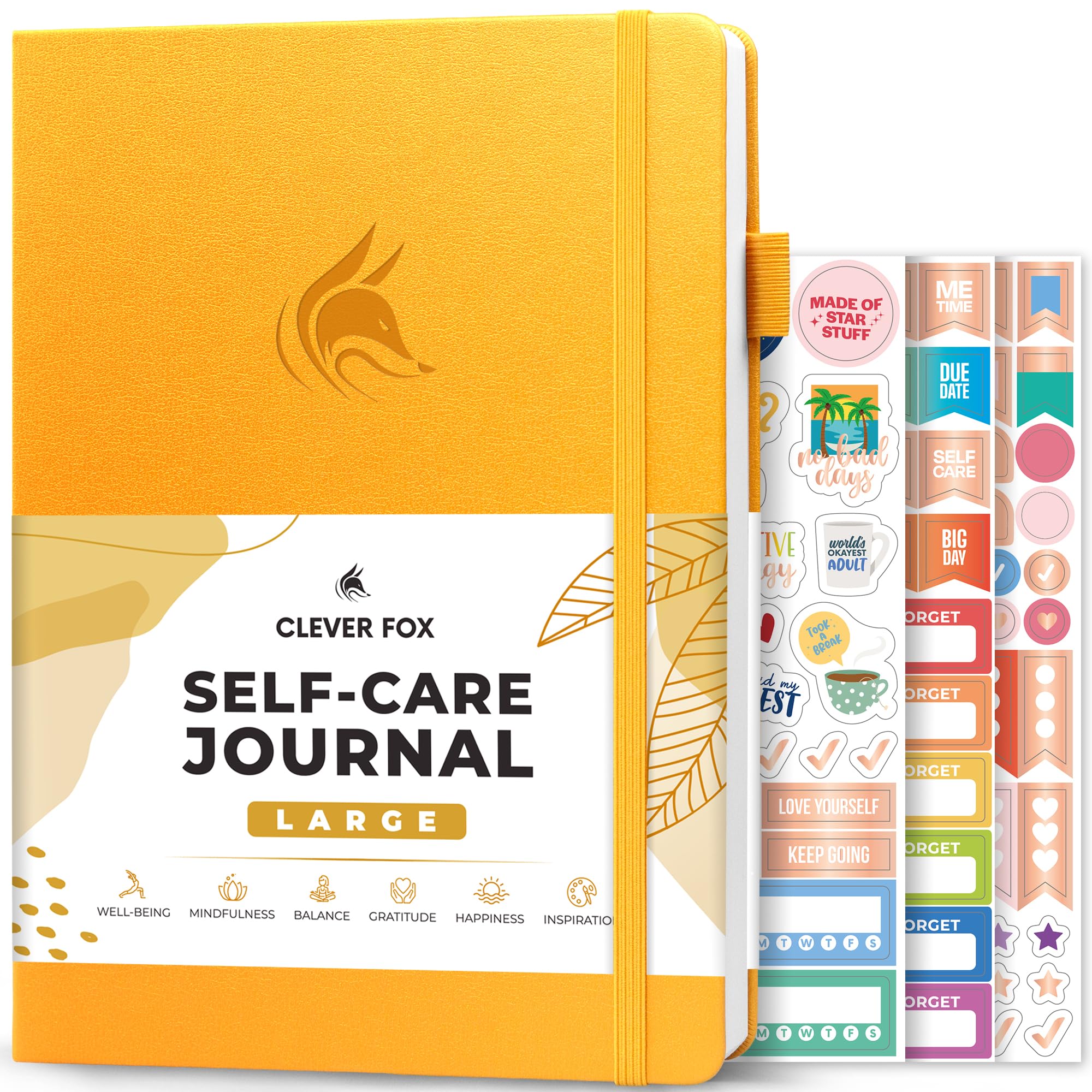 Clever Fox Self-Care Journal – Daily Reflection Notebook – Mental Health & Personal Development Planner, Meditation & Mood Log, Large (Amber Yellow) — image 1