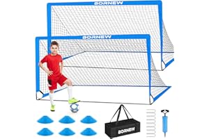 BORNEW Kids Soccer Goal for Backyard Set - 2 Set of 6X4 / 4X3 ft Toddler Soccer Nets Training Equipment, Soccer Ball, Pop Up Portable Soccer Set for Kids and Youth Games and Training Goals