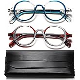 YTDBNS Retro Round Reading Glasses for Men and Women, Stylish Color Frame Design, Blue Light Blocking, Spring Hinges, Anti Eye Strain Computer Readers, 1.5