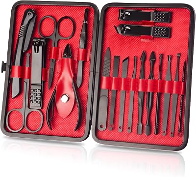 OWill Manicure Set 18pcs Nail Clippers Pedicure Kit Black Red brand