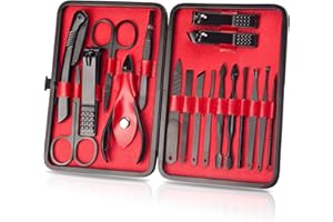 OWill Manicure Set, 18pcs Nail Clippers Pedicure Kit Nail Care Kit Manicure Professional Tools Gift For Men Women Friends and Parents (Black & Red)