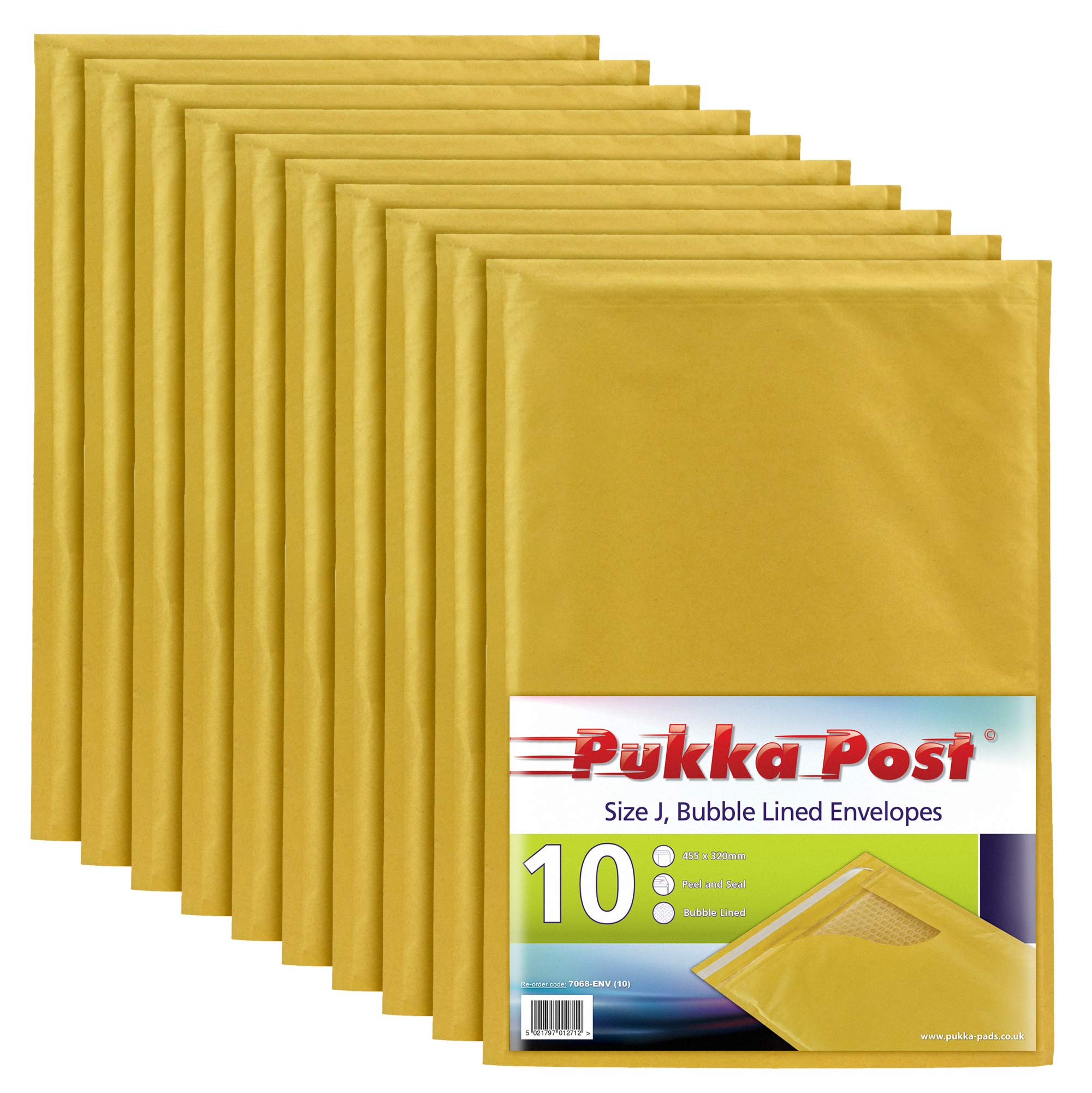 Pukka Post & Packaging Bubble Lined Envelopes - Pack of 10 Self Seal Padded Lightweight Mailers for Safe and Secure Shipping - Impact & Puncture Resistant for Protection - 320 x 445 mm, Size J - Gold
