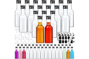 YZXODN 50 Pack 2 oz Mini Liquor Bottles, Plastic Alcohol Bottles with Funnels, Airtight Shot Bottles, Little Spirit Bottle with Black Cap, Hot Sauce Bottles for Cocktail, Party Favors, Weddings