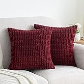 Smile of hope Pack of 2 Burgundy Corduroy Decorative Pillow Covers 18x18 Inch Soft Boho Striped Throw Pillow Covers Modern Farmhouse Home Decor for Sofa Living Room Couch Bed