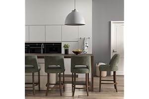 VKNOW Bar Stools Set of 4, Upholstered Counter Height Bar Stools, Modern Counter Stools with Wood Legs for Kitchen Island Dining Room Bar, Green