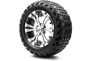GOLF CART KING MODZ® Vampire Machined Black 14" Golf Cart Wheels and Arisun X-Trail (23x10-14) DOT All-Terrain Golf Cart Tires Combo - Set of 4