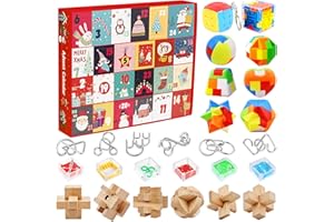 Brain Teaser Advent Calendar 2025 for Kids - 24 Days of Christmas Countdown Calendar With 3D Metal, Wooden and Plastic Puzzle