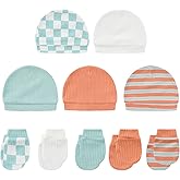 MAMIMAKA Baby Hat and Mittens Set Cotton Newborn Baby Hats Caps for Boys and Girls, 0-6 Months