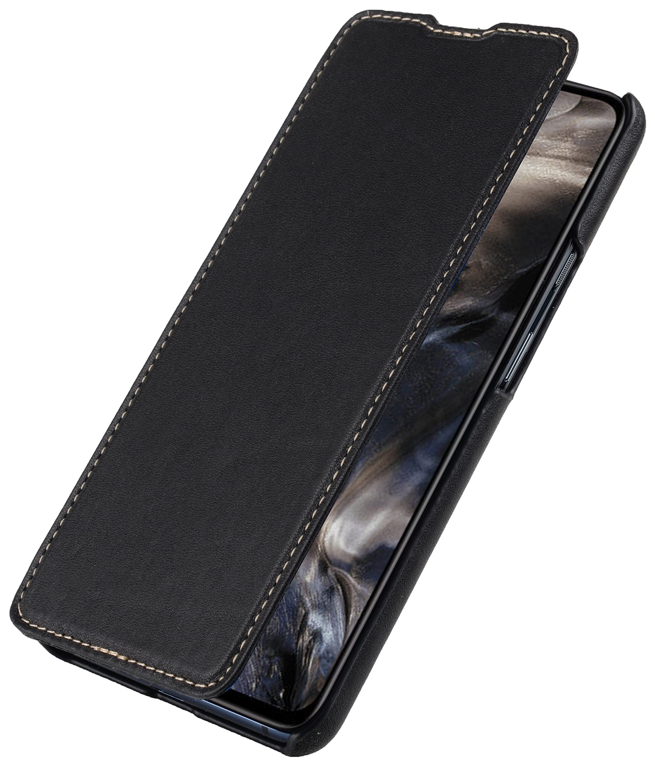 StilGut Book Type Flip Case for OnePlus Nord, Genuine Leather OnePlus Nord Case, Black Nappa