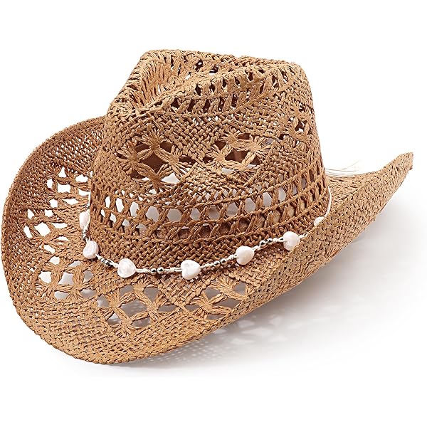 Brown Straw like Cowboy Hat with Heart Accents Lainey Wilson - Heart Like a Truck - Wide Brimmed Cowgirl  main image 4