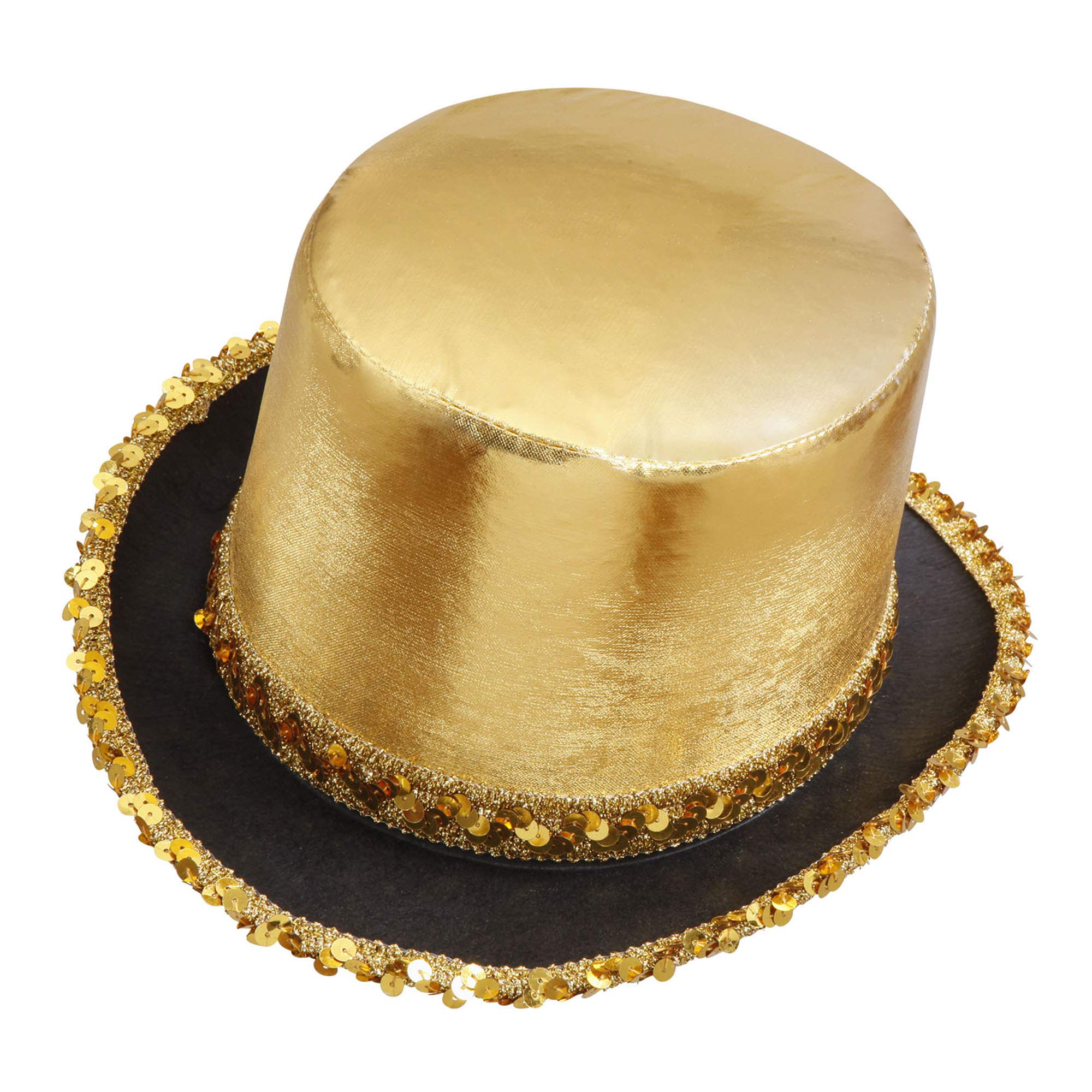 Top Gold Lame withSequin Trim Felt Top Hats Caps & Headwear for Fancy Dress Costumes Accessory
