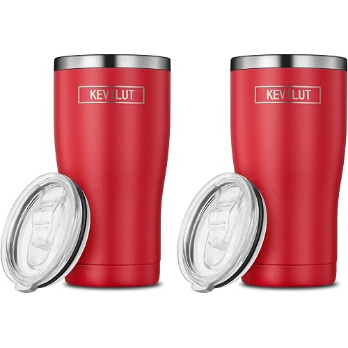 KEVILUT Stainless Steel Tumbler, Travel Mug, Tumbler Cups, Stainless Steel Coffee Mug with Lid, Double Wall Tumbler, 20 oz Tumbler - 2 Pack, Red