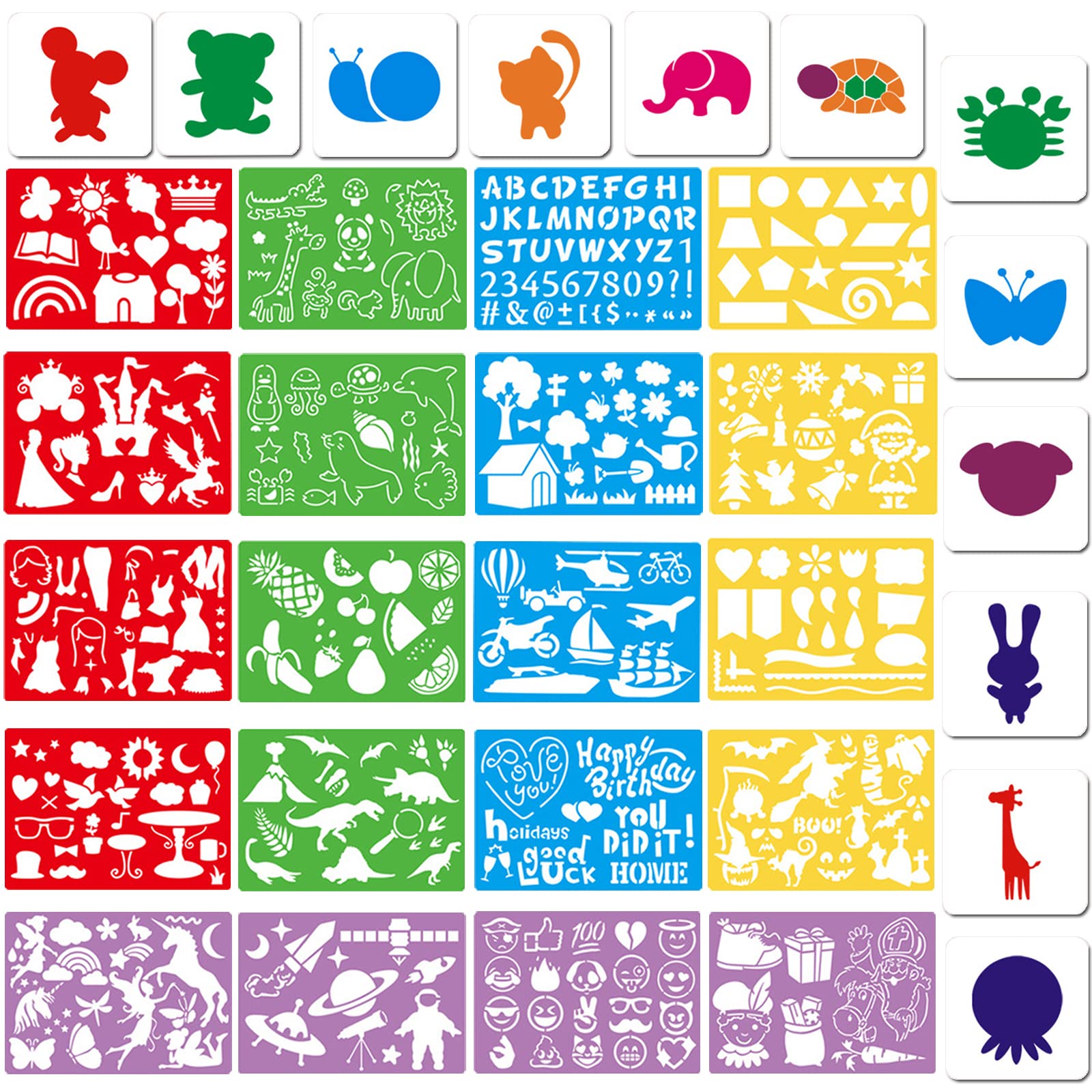 Stencils for Kids, 32 pcs Plastic Drawing Stencils Kits Animals Shape Stencils for Kids Boys Grils Crafts School Art Projects