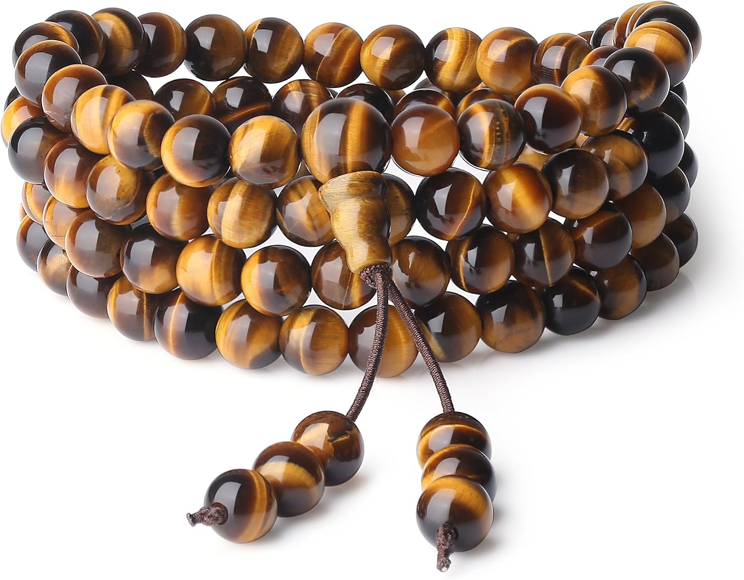 COAI 108 Mala Beads Tiger Eye Stone Beaded Wrap Bracelet Necklace 6mm, brown, 6.25-7.0 inches or 15.8-17.8 cm