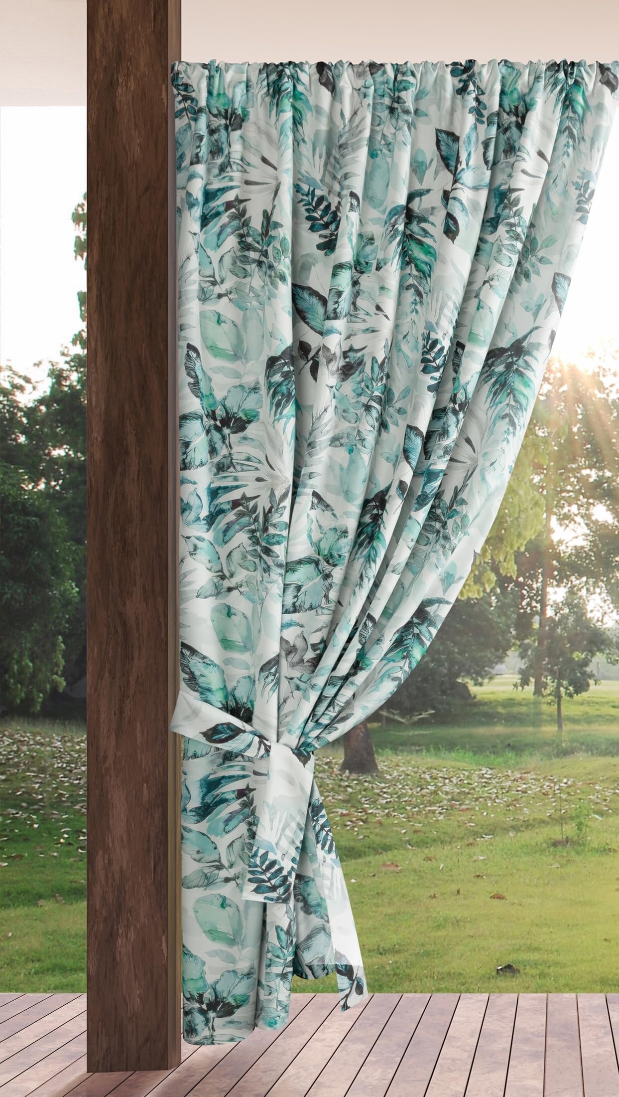 Eurofirany GARDEN Outdoor Curtain with Rod Pocket - 1 pc. Sun Protection, Privacy Screen, Windproof, Waterproof Curtain for Patio, Gazebo, Pergola, Porch, W61" x L79", Green Print