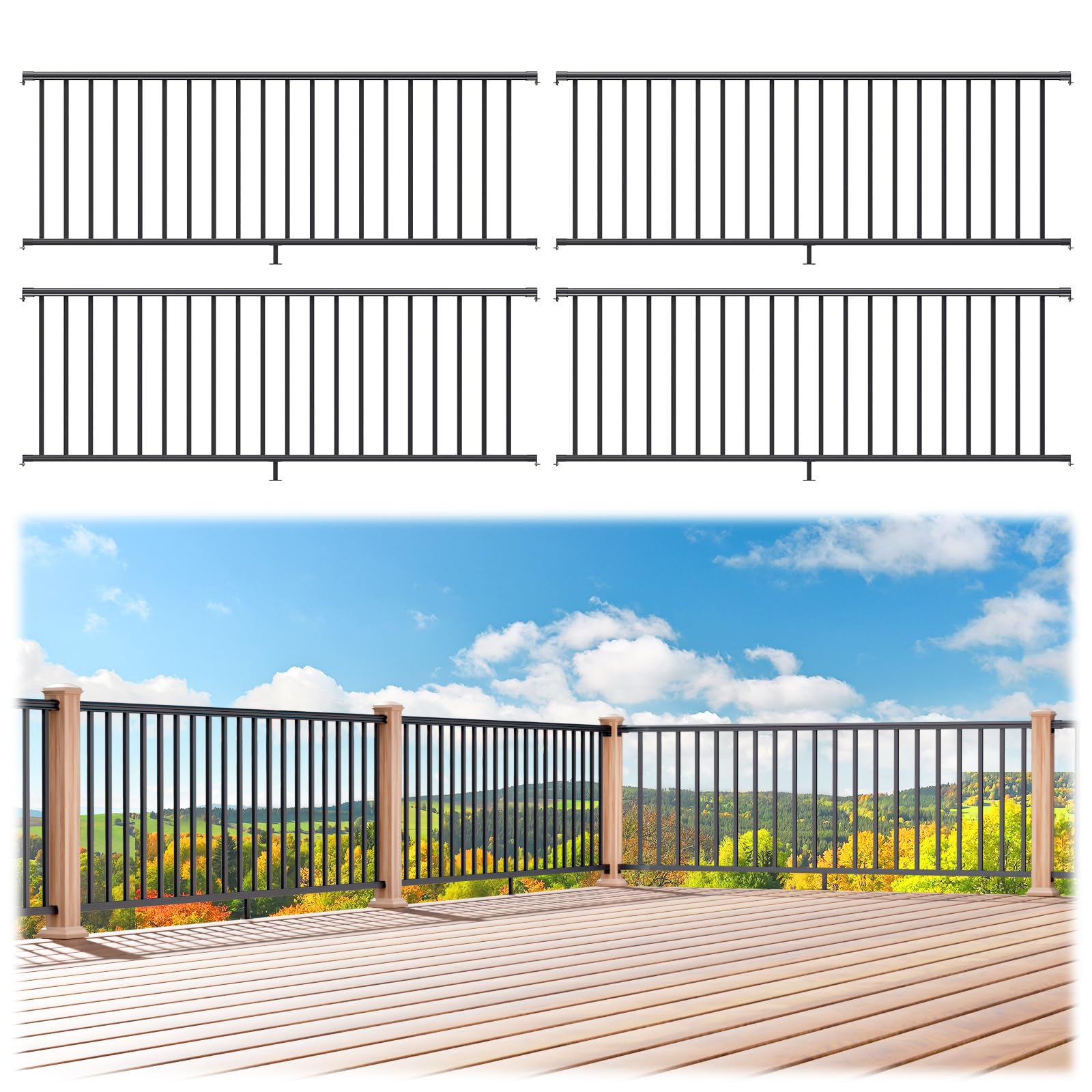 Egadis 4 Pack 36 in. H x 8 ft. W Porch and Deck Railing Kit Without ...