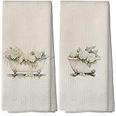 XPH Vintage Hydrangea Floral Hand Towels for Bathroom Spa Gym Yoga, Floral Bathroom Decor Aesthetic, Retro White Hydrangea Decorative Hand Towels for Washroom Bath Room Decor, 16x24inch Set of 2