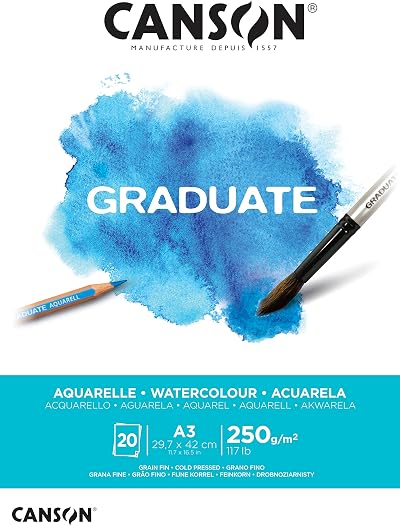 Canson Graduate Watercolour 250gsm A3 Pad 20 Sheets Cold Pressed