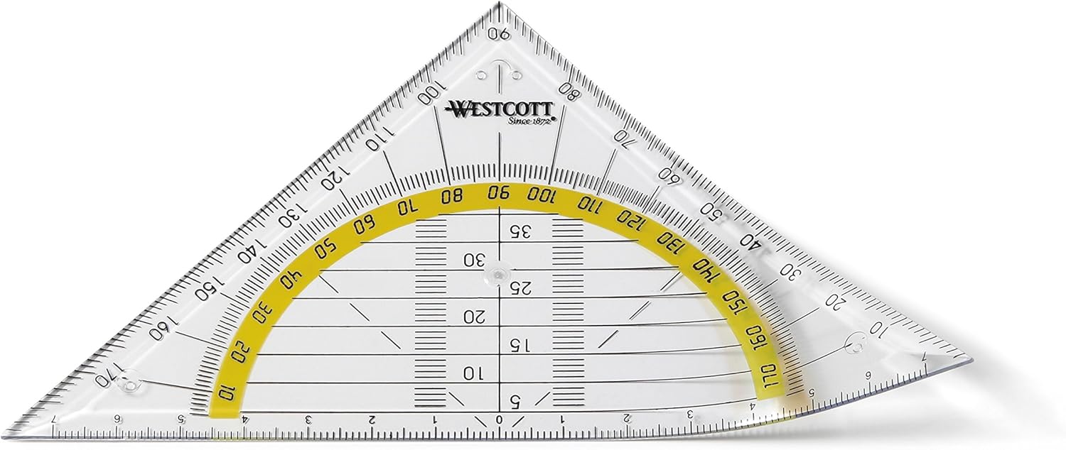 Westcott E-10132 00 Geodreieck Kunststoff bruchsicher, 14 cm, transparent
