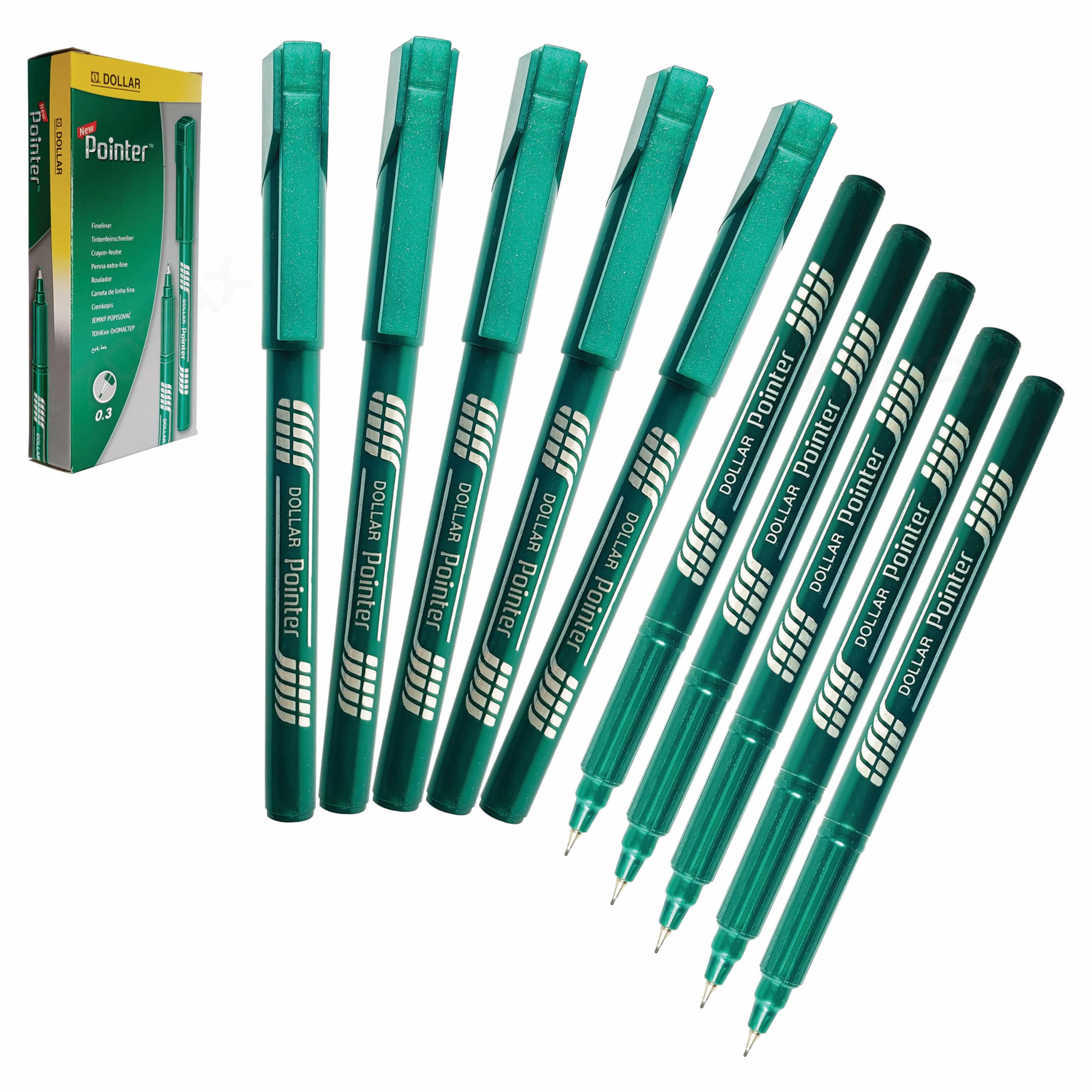Fineliner Pens, GREEN, Pack of 10, Extra Fine Point (0.3mm), VAI-DTK Fine Line Pens, Fineliners for Draw Sketch Write Pens, iVAIDEX