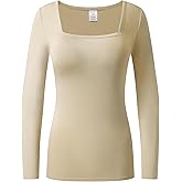 OThread & Co. Women's Long Sleeve T-Shirt Comfy Square Neck Shirts Basic Stretch Layer