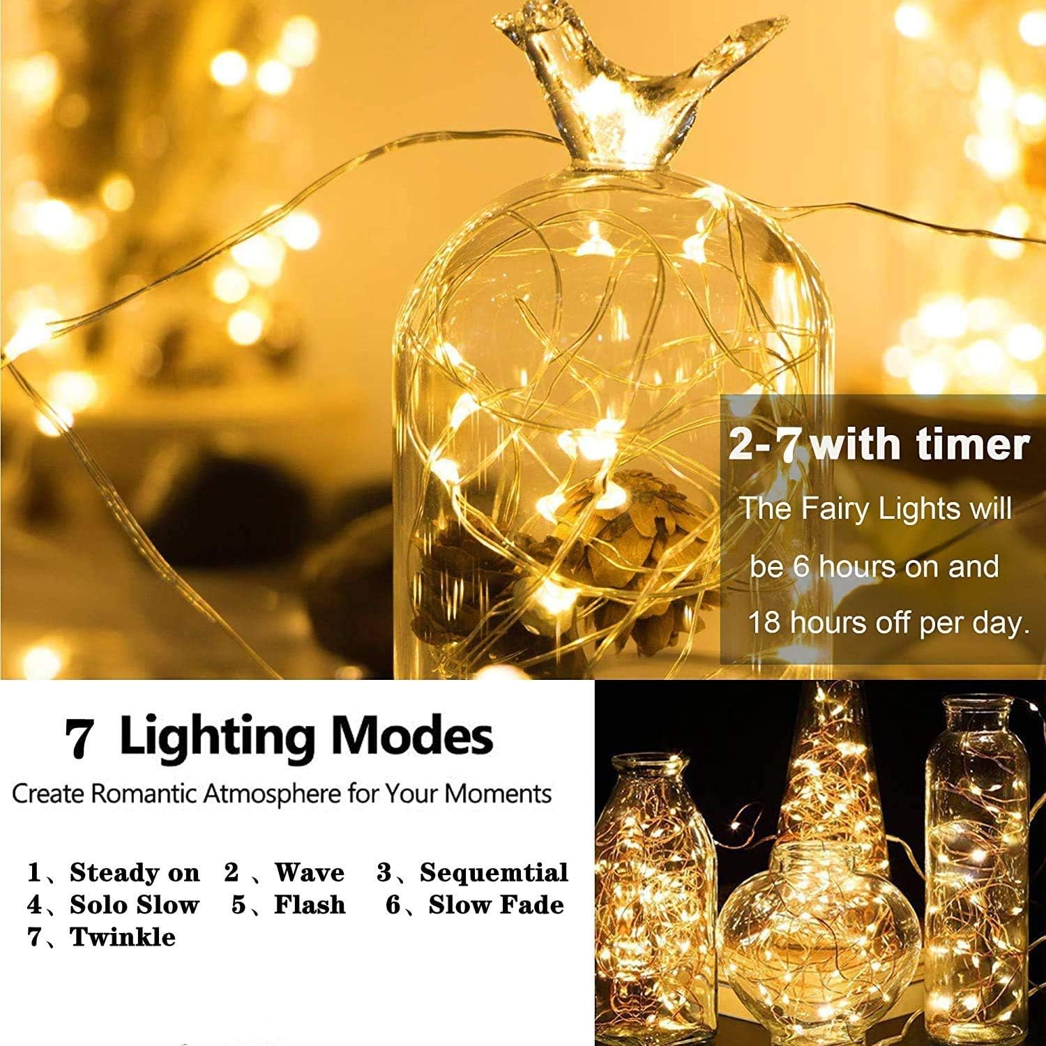 ZNYCYE Fairy Lights, 3 Pack 50 LED Battery Lights with Timer(8.2ft) - Image 3