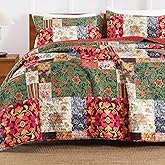 TEXSTEAD Queen Quilt Set for Bed - Patchwork Quilts Queen Size, Comforter Coverlet Bedspread Reversible 90"x90" with 2 Pillow Shams