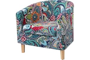 hyha 2 Pieces Printed Tub Chair Slipover with Cushion Cover, Removable Stretch Club Chair Cover for IKEA Tullsta, Armchair Cover Furniture Protector for Living Room,Blue Green