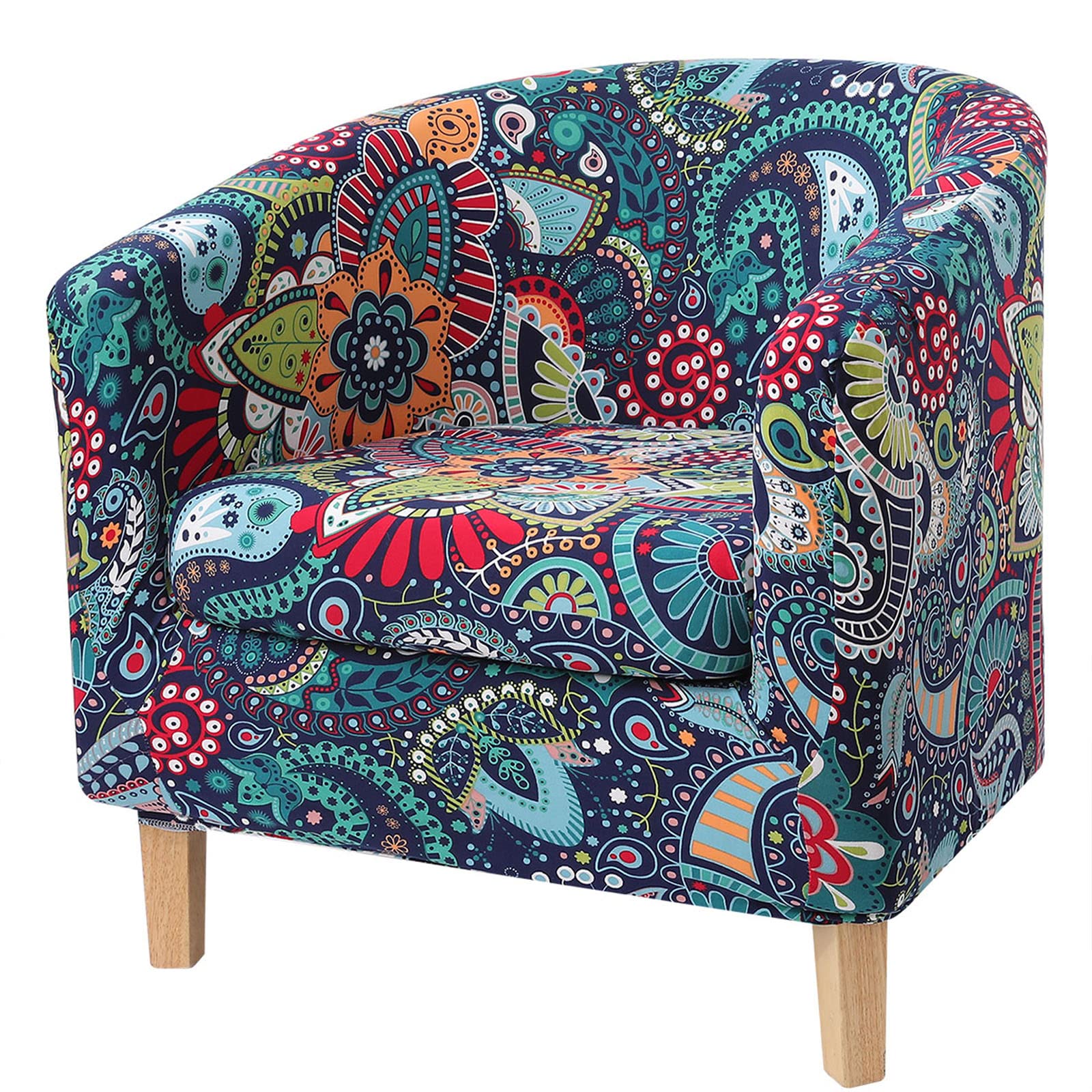 hyha 2 Pieces Printed Tub Chair Slipover with Cushion Cover, Removable Stretch Club Chair Cover for IKEA Tullsta, Armchair Cover Furniture Protector for Living Room,Blue Green