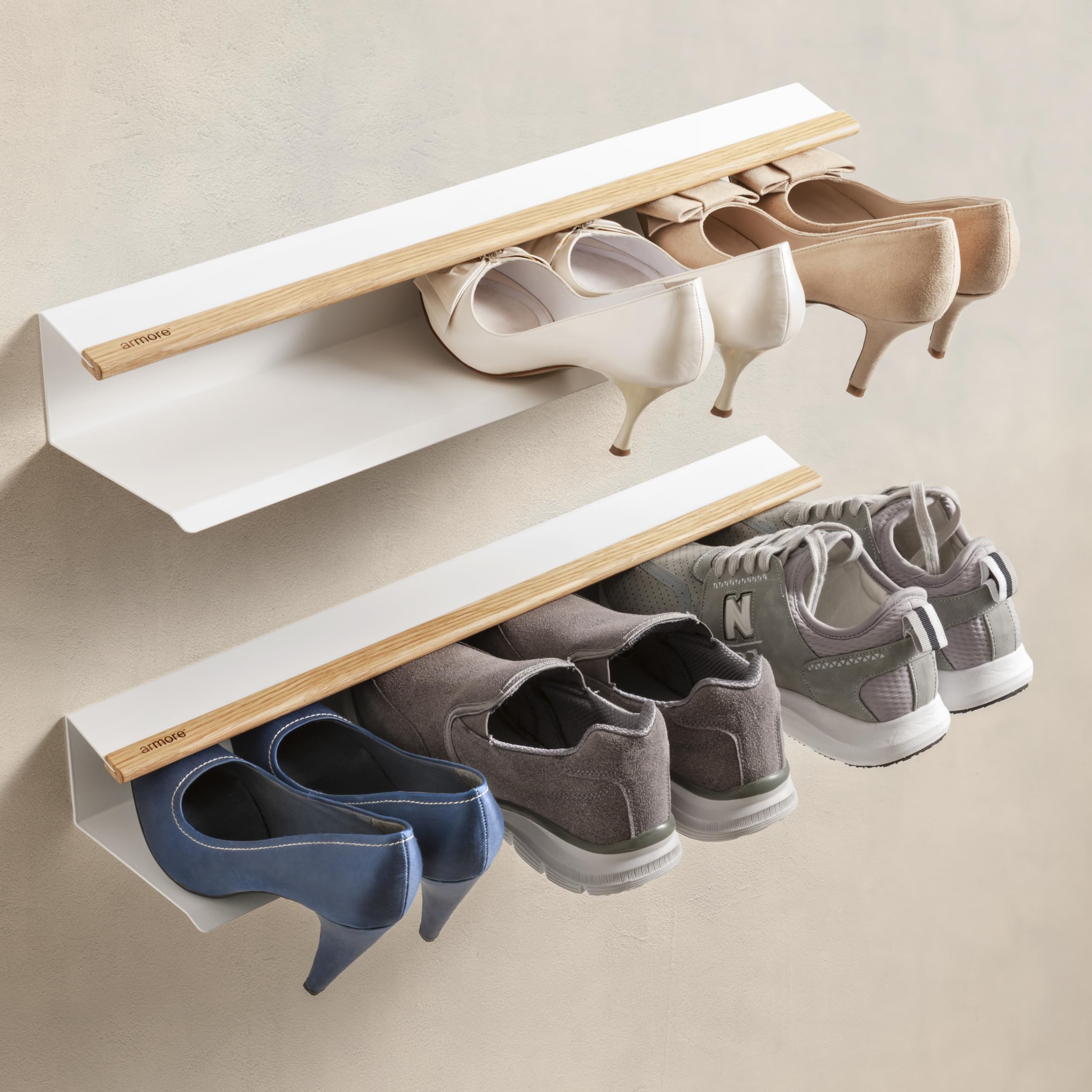 Armore Shoe Rack, Space-Saving Shoe Rack, Sturdy, Stylish, Easy to Assemble, Modern Design Suitable for Various Rooms, Size 58cm x 14cm x 8cm, Order in Style (58cm White 2 Pcs)