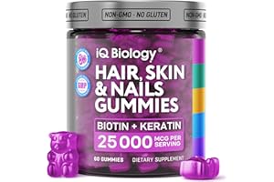 IQ BIOLOGY Biotin Gummies for Hair, Skin and Nails - Hair Growth Vitamins for Women & Men - Hair Loss Gummy Supplement with Extra Strength Biotin (Vitamin B7), Collagen, Keratin & DHT Blocker - 60 Chewable Bears