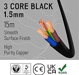Primes DIY 3 Core Black 3183Y Flexible PVC Electrical Mains Cable 1.5mm 15m view 2
