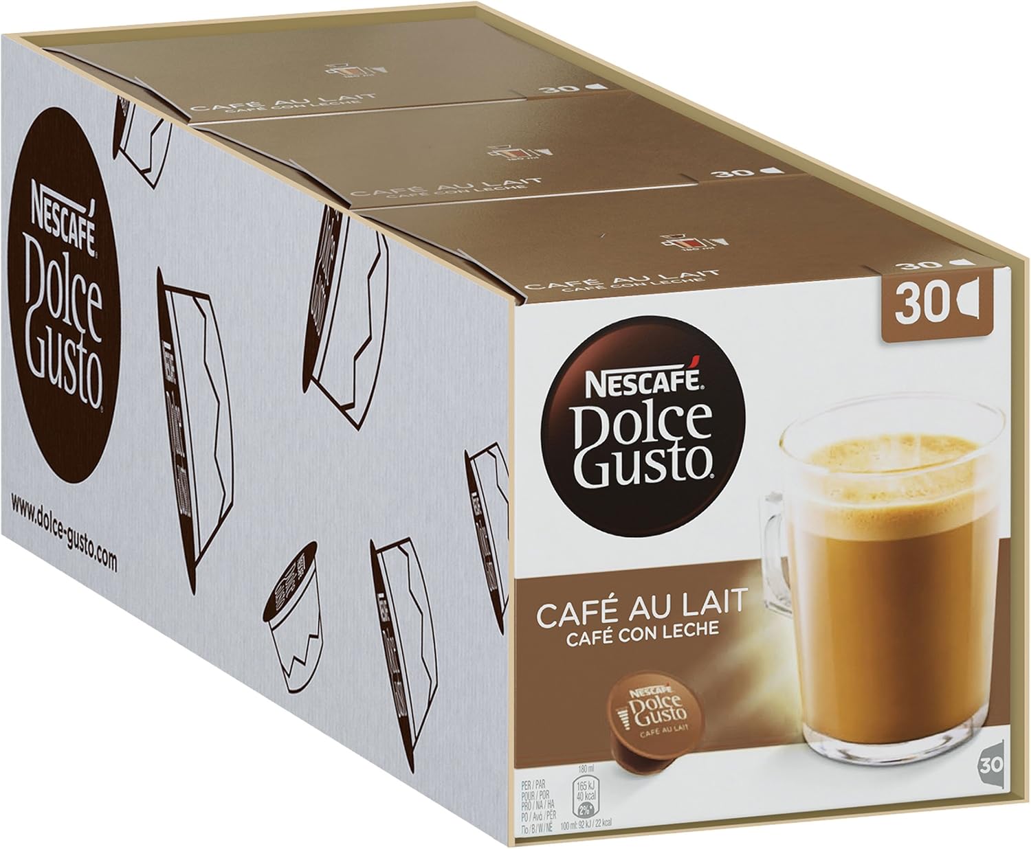 Nescafé Dolce Gusto capsules Cafe au Lait voordeelverpakking 90 koffiecups geschikt voor