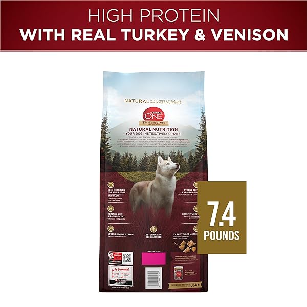 PURINA ONE TRUE INSTINCT WITH A BLEND OF REAL TURKEY AND VENISON DRY DOG FOOD – 7.4 LB. BAG