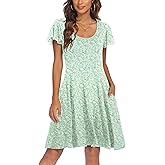 HOTOUCH Women's Casual Dress Floral Summer Dress Ruffle Sleeve Crewneck Flowy Swing Mini Dresses with Pockets
