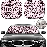 Gven Windshield Sun Shade 2pcs with Bonus Pink Car Sunshade for Front Window Shades 2025 Technology Reflect UV and Heat Sun Visor Automotive Accessories Interior Sun Protection (Pink Leopard, M)