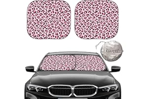 Gven Windshield Sun Shade 2pcs with Bonus Pink Car Sunshade for Front Window Shades 2025 Technology Reflect UV and Heat Sun Visor Automotive Accessories Interior Sun Protection (Pink Leopard, M)